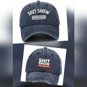 Source Unknown Dark Blue Hats with White and Red Accents